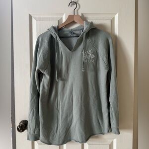 LMSS Little Mama Shirt Shop Embroidered V-Neck Hoddie in Sage Green